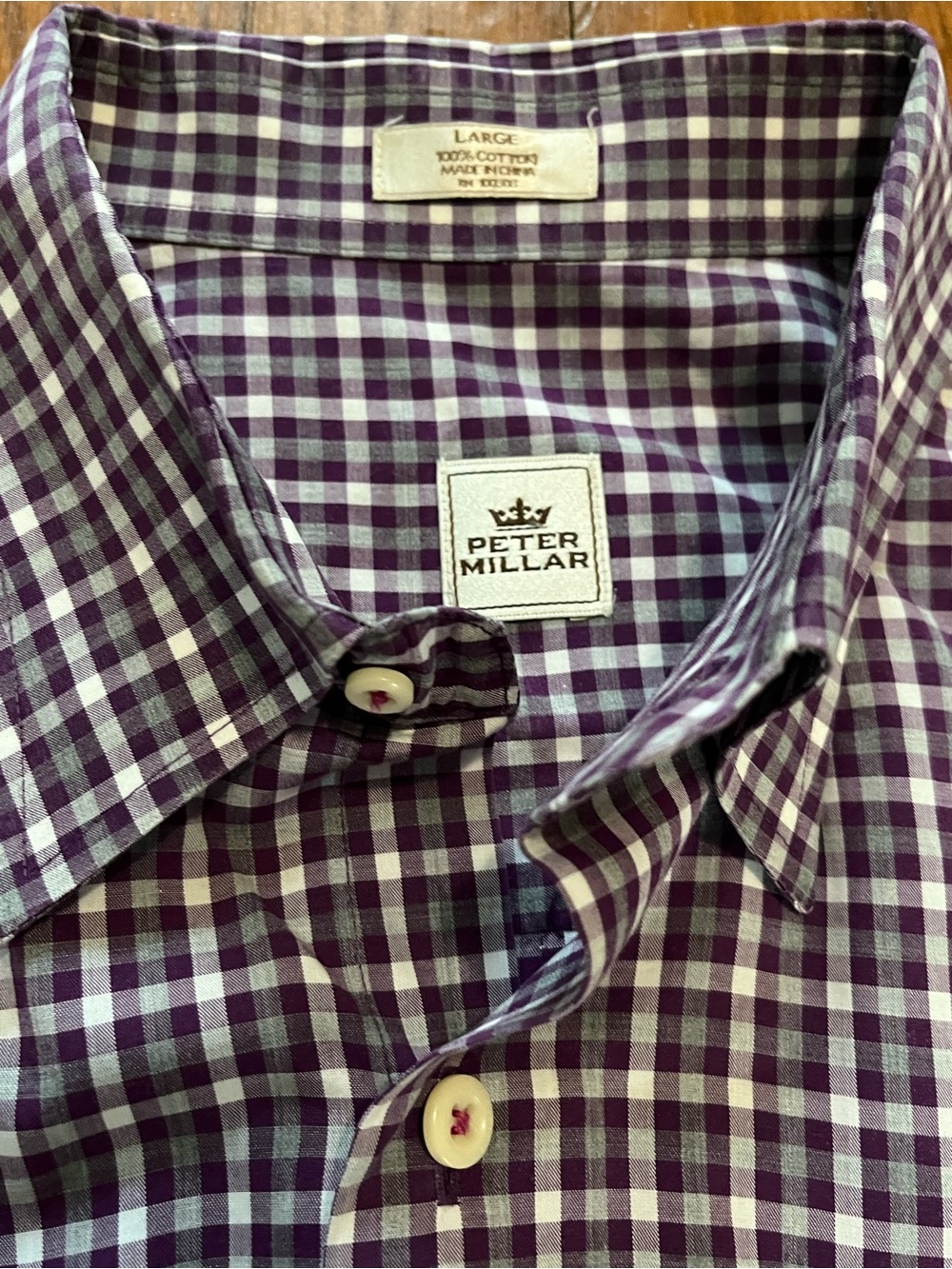 Peter Millar Men's Purple Gingham Button-Up Shirt